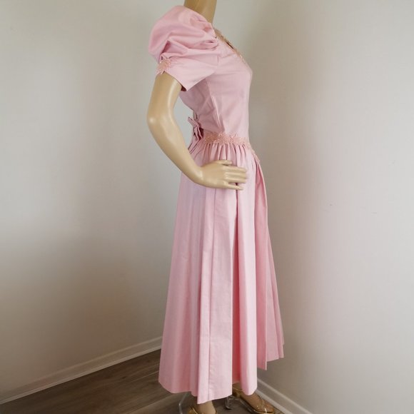 Laura Ashley Pink Bead Embellished Party Dress. Deep V-Neck, Low Back. Waist Bow - Picture 8 of 12